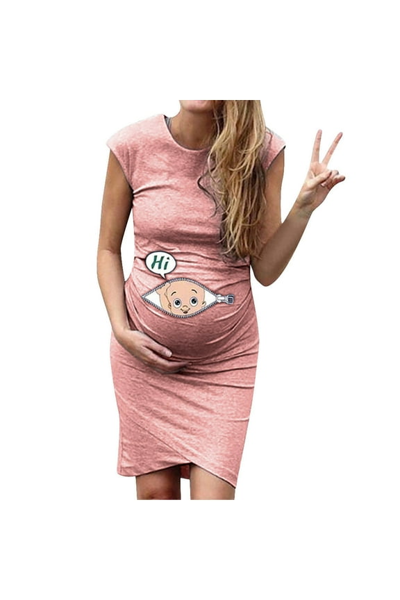 Maternity Dress for Photoshoot Women Sleeveless Pregnancy Maternity Dress Cartoon Letter Print Dress Nusring