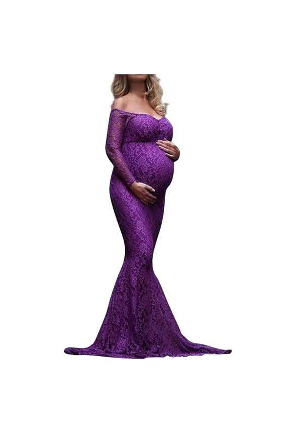 Maternity Dress for Photoshoot Womens Fashion Sexy Mesh Lace Long Sleeve Photography Mopping Long Dress Maternity