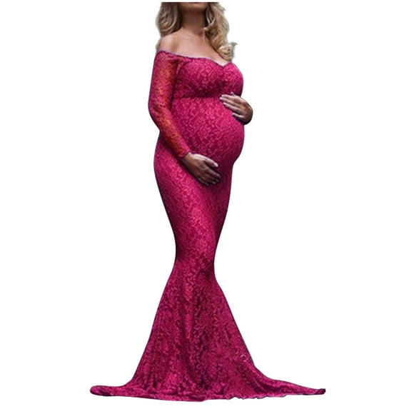 gakvbuo Maternity Dress for Photoshoot Womens Fashion Sexy Mesh Lace Long Sleeve Photography Mopping Long Dress Maternity