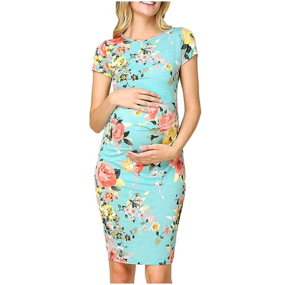 gakvbuo Maternity Dress for Photoshoot Summer s Women'S Maternity Short Sleeve Round Neck Floral Print Dress Pregnancy Clothes Dresses for Women