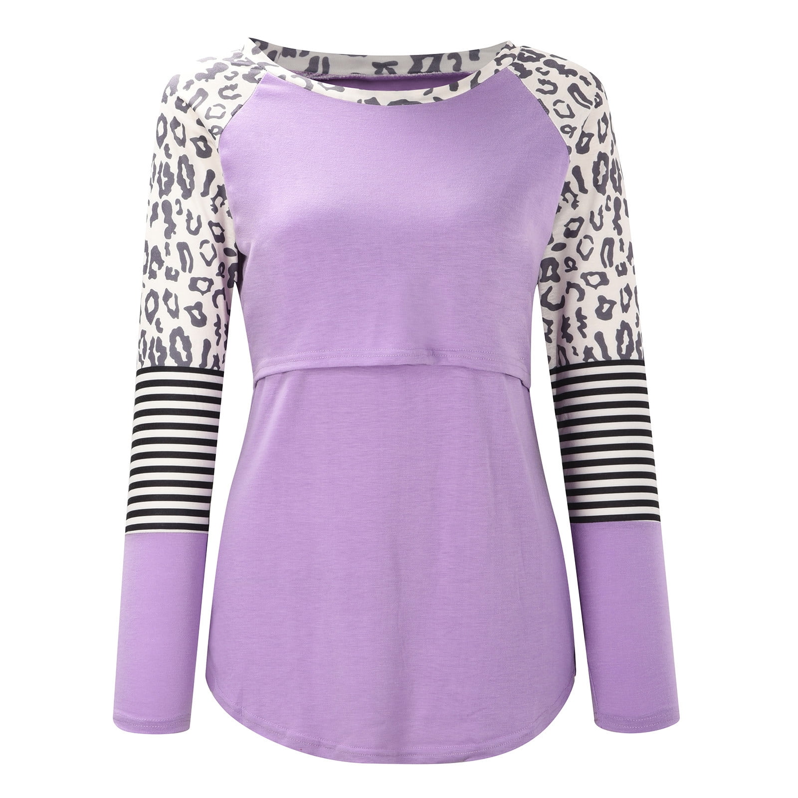 gakvov Maternity Shirt For Women Long Sleeve Crew Neck Color Block