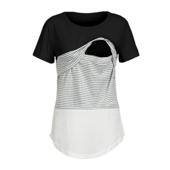 gakvov Maternity Shirt For Women Short Sleeve Crew Neck Color Block Breastfeeding Nursing Tops Pregnancy Pullover Shirt