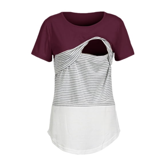gakvov Maternity Shirt For Women Short Sleeve Crew Neck Color Block Breastfeeding Nursing Tops Pregnancy Pullover Shirt