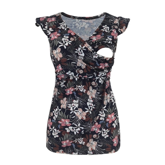 gakvov Maternity Shirts For Pregnant Women Sleeveless Flowers Print Nursing Breastfeeding Tops Pregnant Vest Pullover Blouse T-Shirts