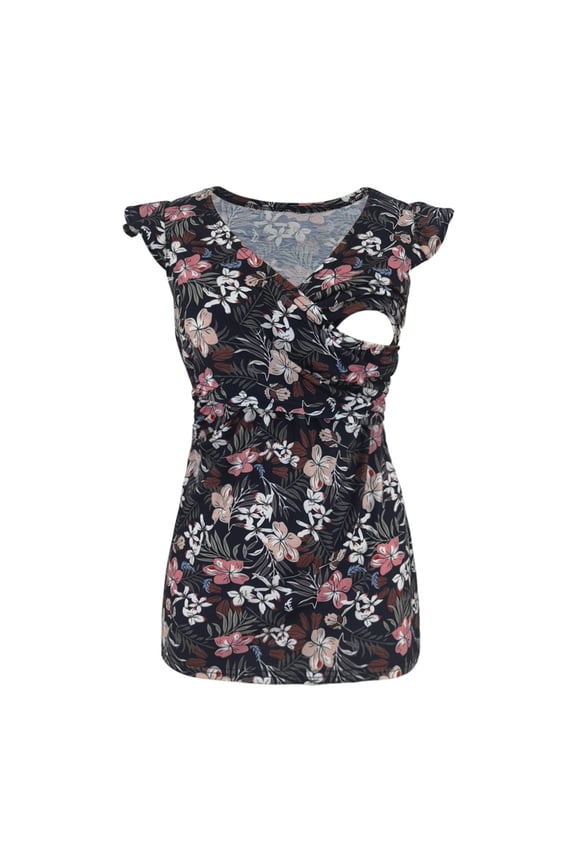 gakvov Maternity Shirts For Pregnant Women Sleeveless Flowers Print Nursing Breastfeeding Tops Pregnant Vest Pullover Blouse T-Shirts
