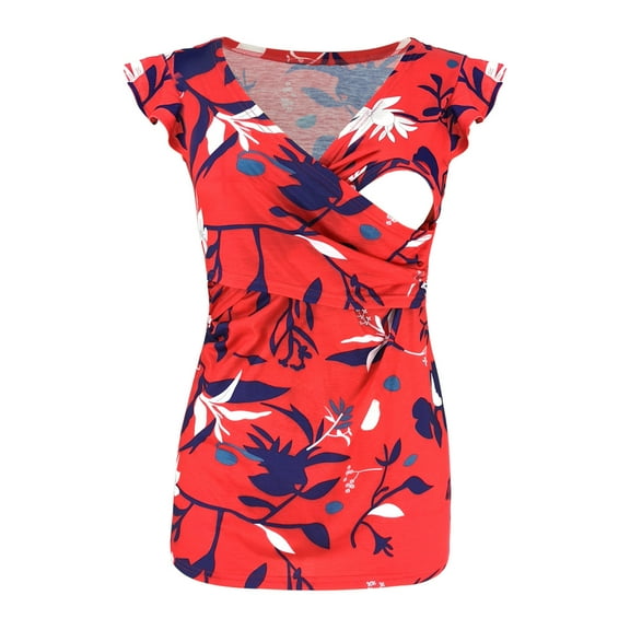 gakvov Maternity Shirts For Pregnant Women Sleeveless Flowers Print Nursing Breastfeeding Tops Pregnant Vest Pullover Blouse T-Shirts
