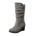 thumbnail image 1 of gakvov Mid-Calf Boots For Women Slope Heel Women Shoes Solid Color Casual Fashion Suede Upper Zip Wedge Heels Warm Winter Wear-resistant Cowboy Boots, 1 of 7