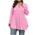 thumbnail image 1 of gakvov Plus Size Fall Tops For Women V Neck Button Pleated Blouses Pullover Shirt Solid Color Long Sleeve Top, 1 of 5