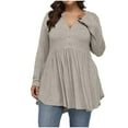 thumbnail image 1 of gakvov Plus Size Fall Tops For Women V Neck Button Pleated Blouses Pullover Shirt Solid Color Long Sleeve Top, 1 of 6