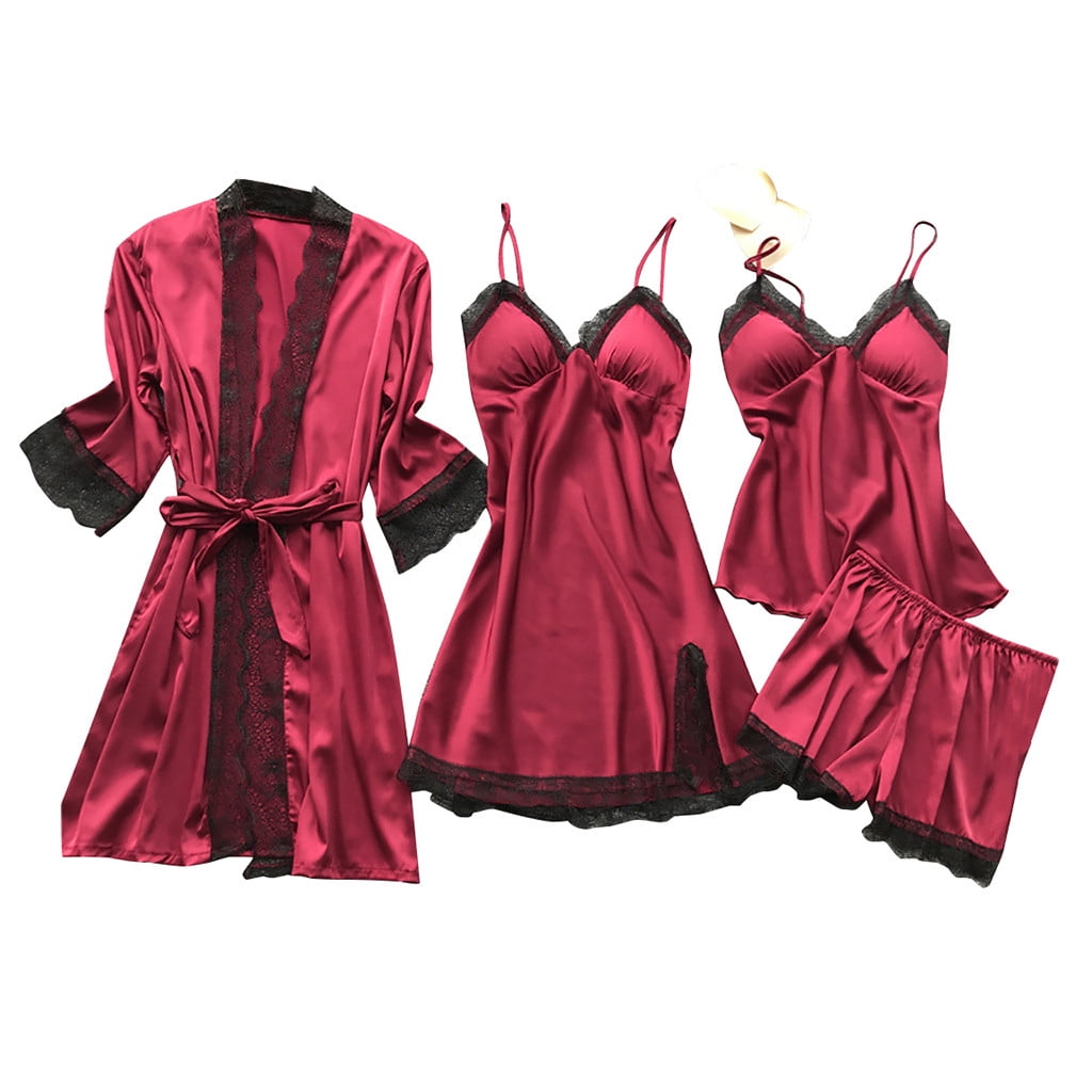 gakvov Plus Size Lingerie For Women'S Silk Satin Pajamas Nightdress 4 ...