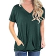 thumbnail image 1 of gakvbuo Plus Size Tunic Tops for Women Fall 2022 Women Short Sleeve V Neck Solid Color Top Pockets Casual Loose Soft Tunic Shirts, 1 of 3