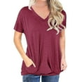 thumbnail image 1 of gakvbuo Plus Size Tunic Tops for Women Fall 2022 Women Short Sleeve V Neck Solid Color Top Pockets Casual Loose Soft Tunic Shirts, 1 of 3