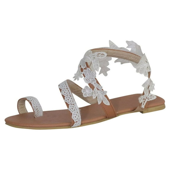 gakvov Sandals For Women Flat Clip Toe Lace Floral Cute Rope Open Toe Beach Slip On Roman Sandal Shoes Bohemian Shoes