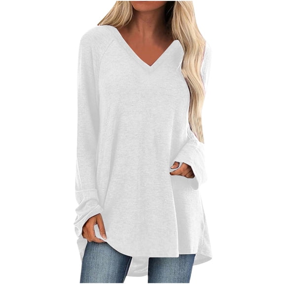 gakvbuo Plus Size Pullover Shirt for Womens Fall Long Sleeve V-Neck T-Shirt Sleepwear Tunic Tops Blouse Tops
