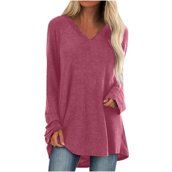 gakvbuo Plus Size Pullover Shirt for Womens Fall Long Sleeve V-Neck T-Shirt Sleepwear Tunic Tops Blouse Tops