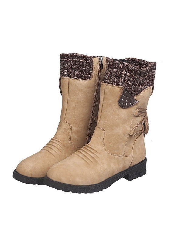 gakvov Snow Boots For Women Low Heel Mid-Calf Boots Autumn And Winter New Woolen Yarn Snow Boots Back Strap Plus Size Boots Women