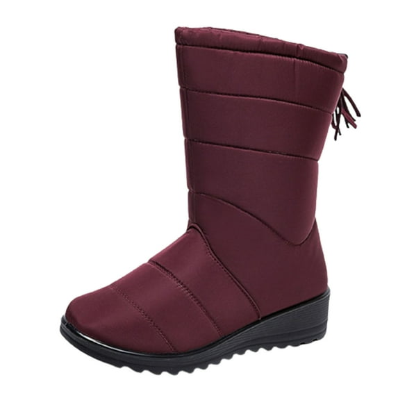 gakvov Snow Boots For Women Low Heel Mid-Calf Boots Winter High Tube Fringed Warm Waterproof Cloth Snow Boots Lazy Shoes