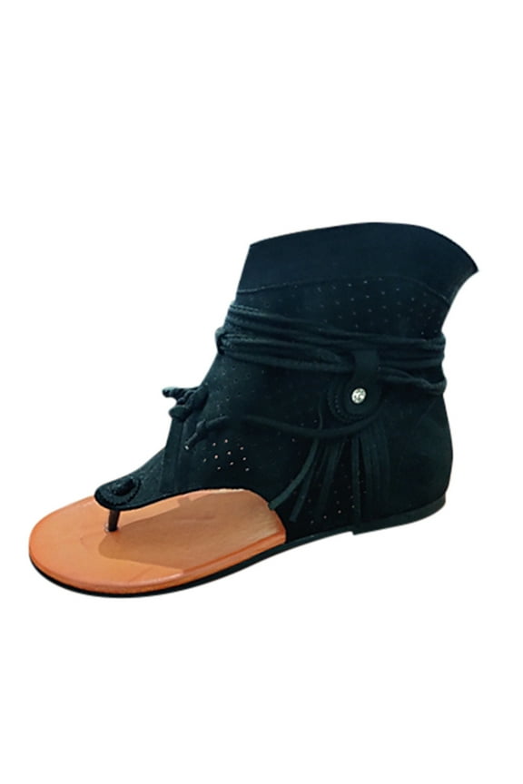 gakvov Tassel Sandals For Women, Bohemian Gladiator Fringe Casual Sandals Flat Clip Toe Ankle Boots Beach Shoes T-Strap Roman Open-Toe Sandals