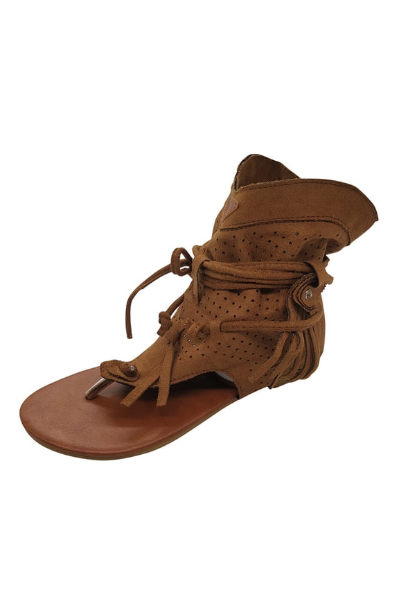 gakvov Tassel Sandals For Women,Retro Bohemian Gladiator Fringe Casual Sandals Flat Clip Toe Ankle Boots Beach Shoes T-Strap Roman Open-Toe Sandals