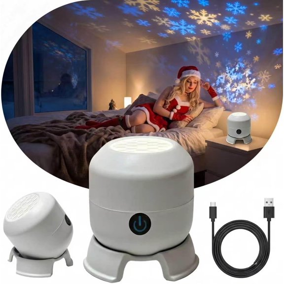 galaxy projector night light Dynamic Rotating LED Ocean Wave Projector Light (Snowflakes) | Multi-angle positioning directs a rotating ocean scene toward ceilings or walls for bedroom ambience