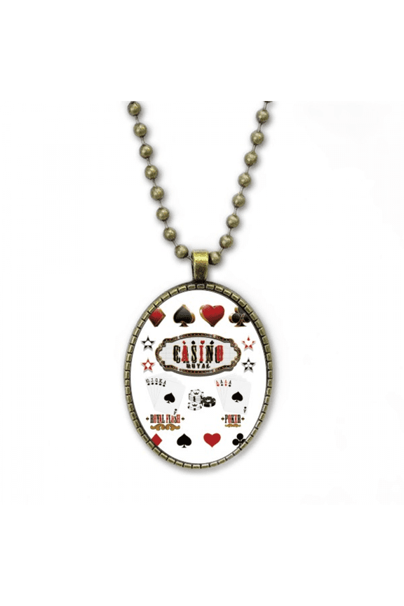 gambling utensils pattern playing cards necklace vintage chain bead pendant jewelry collection