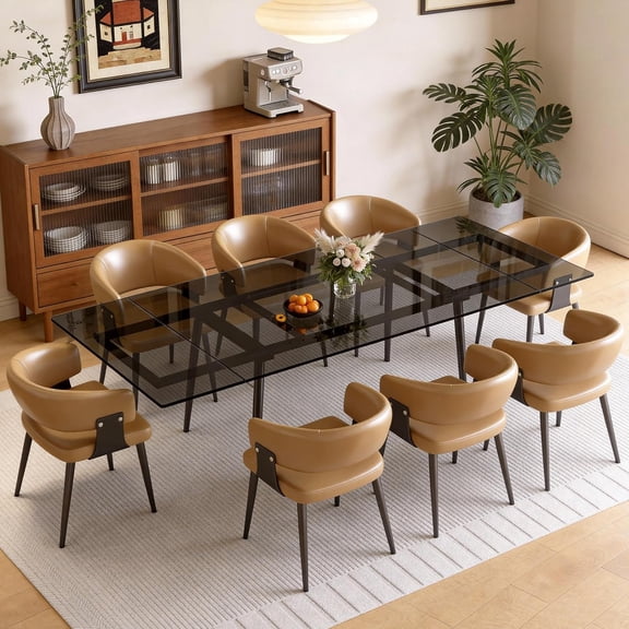 gaoyangjiaju 62.99-94.48" Extendable Black Tempered Glass Dining Table, Modern Rectangular Kitchen Table, Sturdy Metal Legs, Seats 6-10, Easy to Clean, Fits Small & Large Spaces