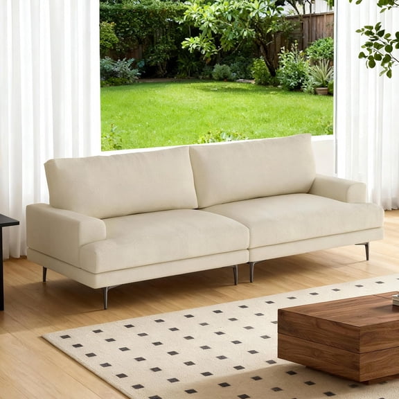 gaoyangjiaju 78" Down-Filled Cloud Sofa Couch, Modern Fabric 3-Seater with Plush Cushions and Metal Legs, White Beige, Perfect for Apartments, Small Living Rooms & Cozy Spaces