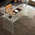 thumbnail image 1 of gaoyangjiaju Clear Tempered Glass Writing Desk – Minimalist Modern Computer Table with Metal Joints for Home Office or Study, 1 of 6