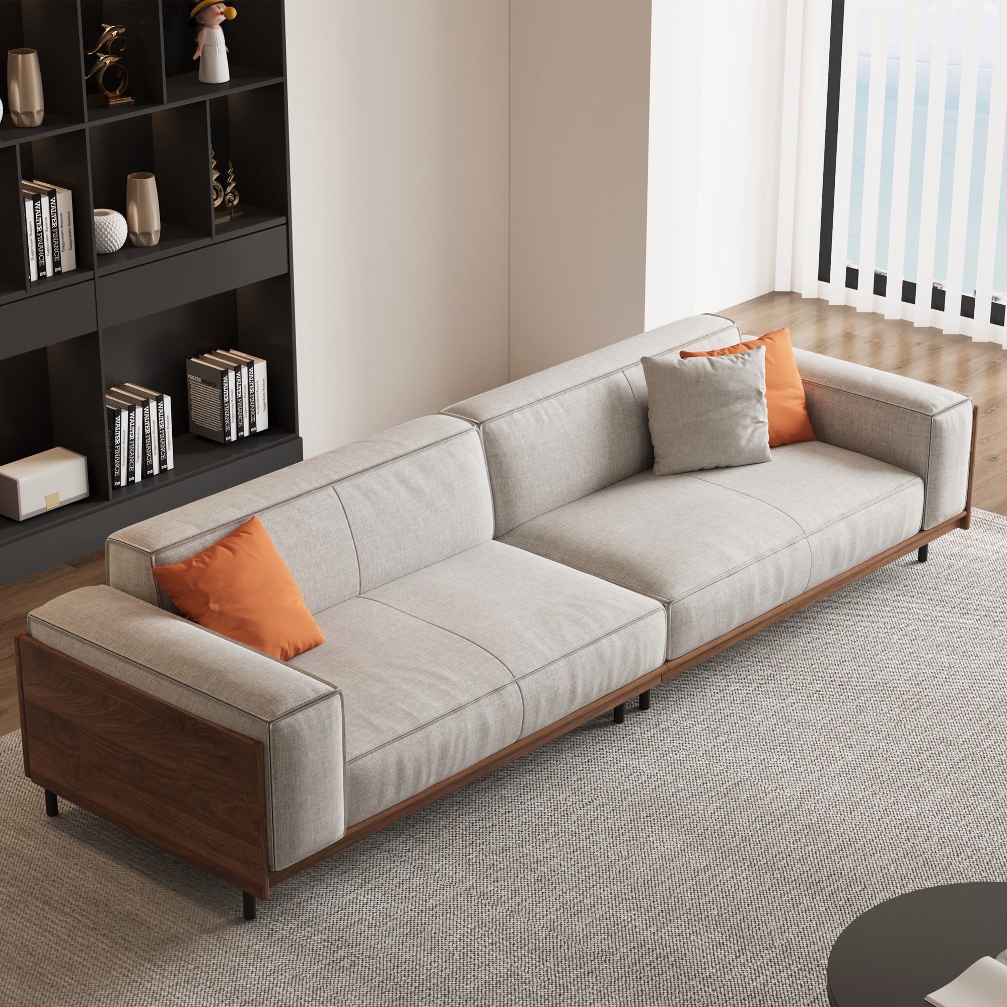 gaoyangjiaju Comfortable Modular Cloud Sectional Sofa, Mid-Century Modern Wood Frame Couch, 111.81" W Upholstered Fabric Couch for Living Room & Home、Offices、Conference Rooms, Gray