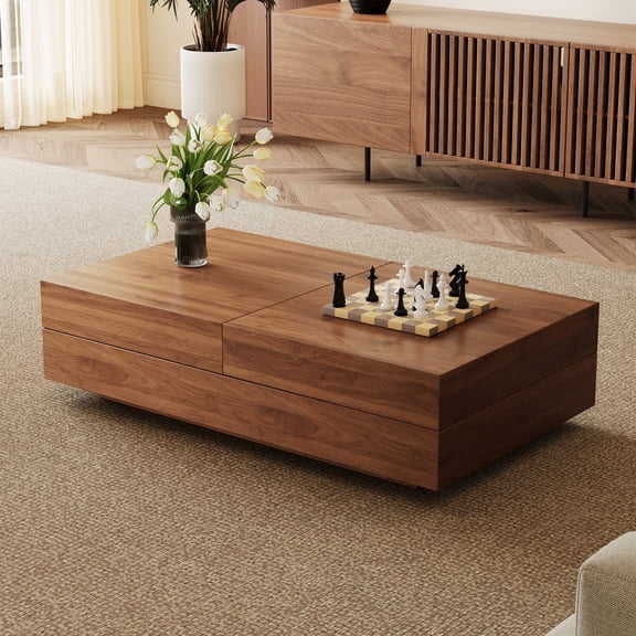 gaoyangjiaju Mid-Century Modern Expandable Coffee Table with Storage – 47.2"-81.9" Adjustable Center Table for Living Room, Walnut