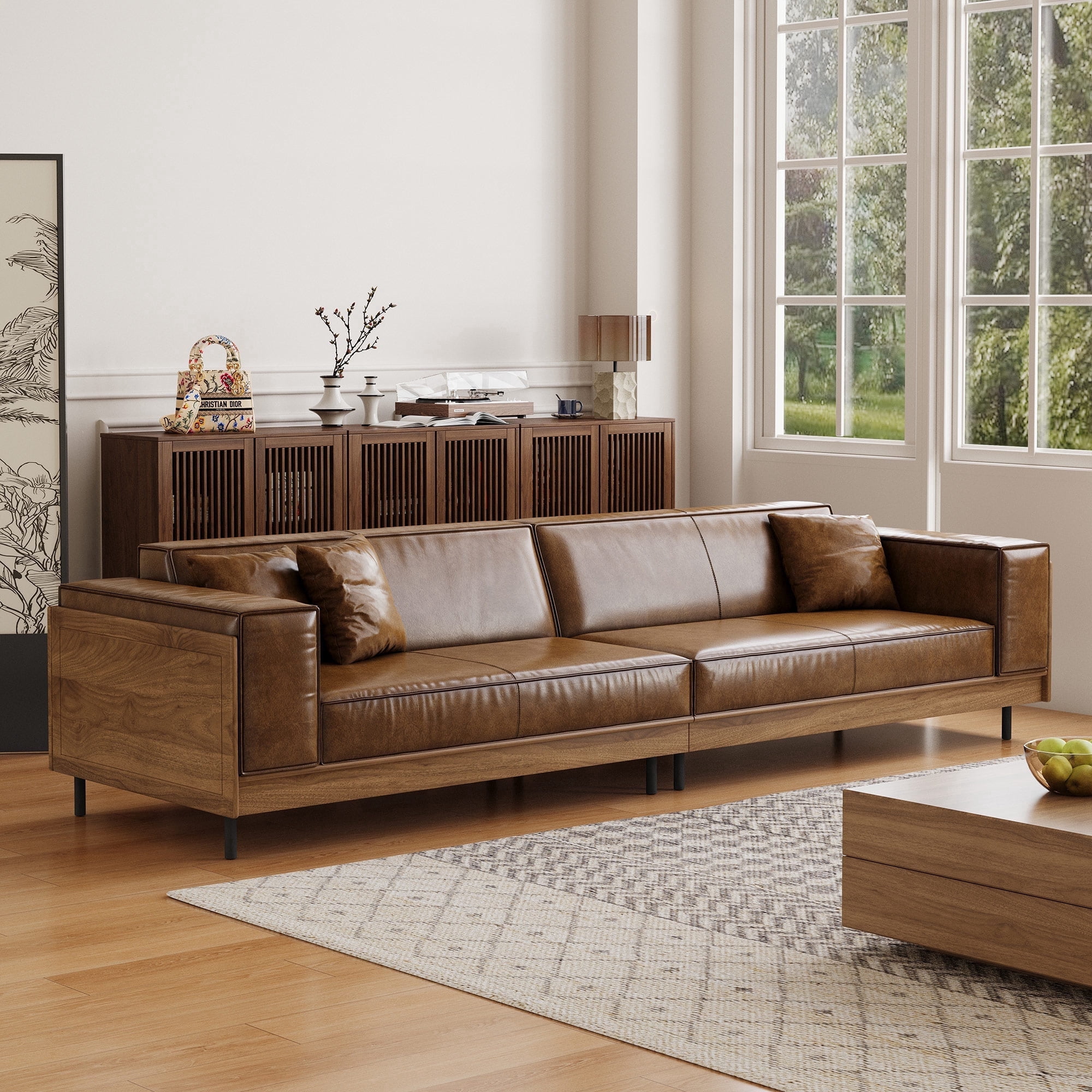 gaoyangjiaju Mid-Century Modern Leather Sofa 111.81