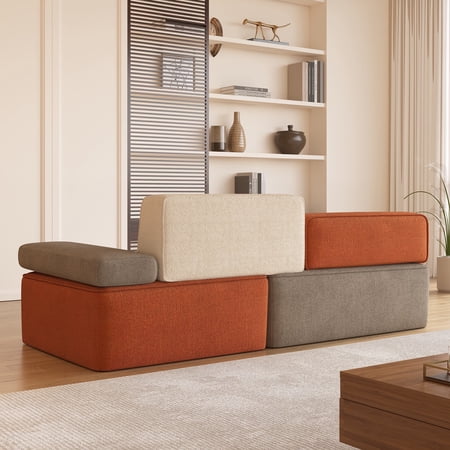 gaoyangjiaju Mid-Century Modern Modular Sectional Sofa, 79.9" Width Multi Color Fabric Upholstered Couch, Versatile Living Room & Bedroom Furniture with Modular Design for Cozy Seating