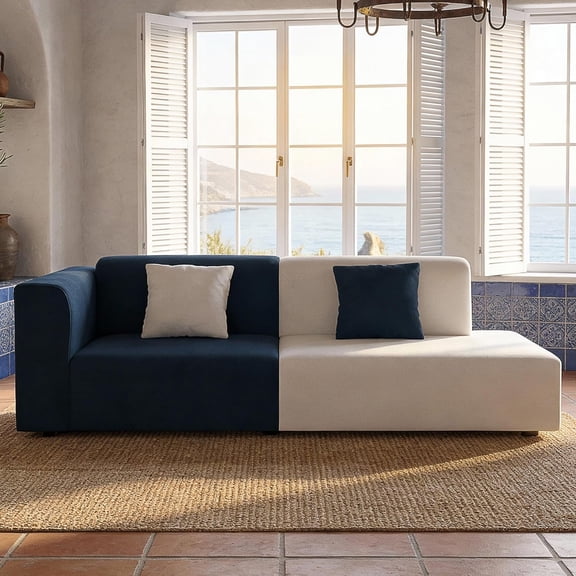 gaoyangjiaju Modern Minimalist Two-Tone Fabric Sofa, 87.79 L-Shaped Chaise Lounge for Dual use in Living Room or Bedroom, Ideal for Small Apartments with Comfortable Seating Feel.