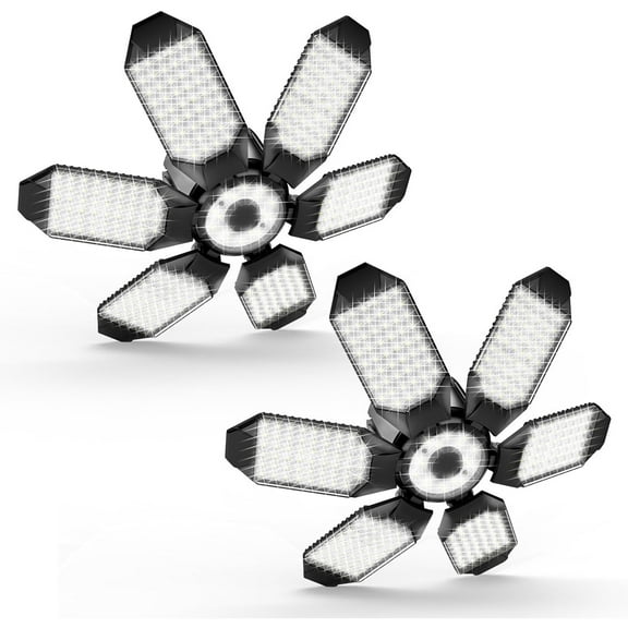 BN-LINK 2 Pack Garage Lights, 18500LM 6500K Deformable LED Garage Light with 6+1 Adjustable Panels, Ultra Bright Lights Workshop Warehouse, Black