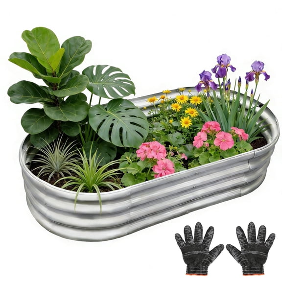 gardeal 6x3x1ft Galvanized Steel Raised Garden Bed Kit, Outdoor Planter Box for Vegetables Herbs Flowers, Silver