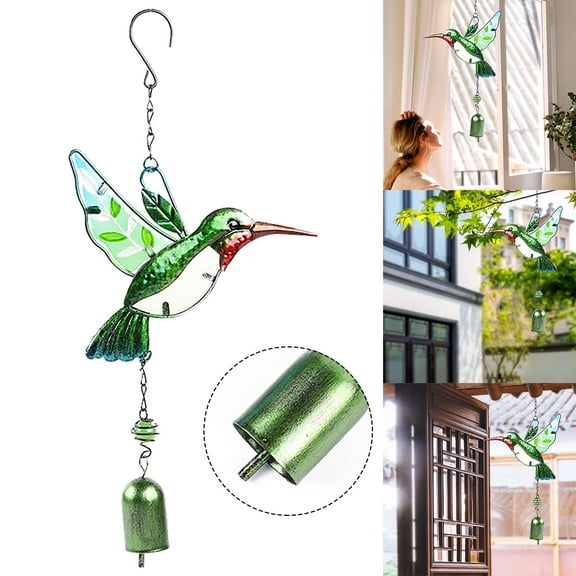 Wind Chimes Hummingbird, Garden Small Wind Chime for Home, Party, Festival Decor, Glass Garden Valentines Day Gift Decoration Indoor/Outdoor, Lifelike Hummingbird Bell Deep Tone Style