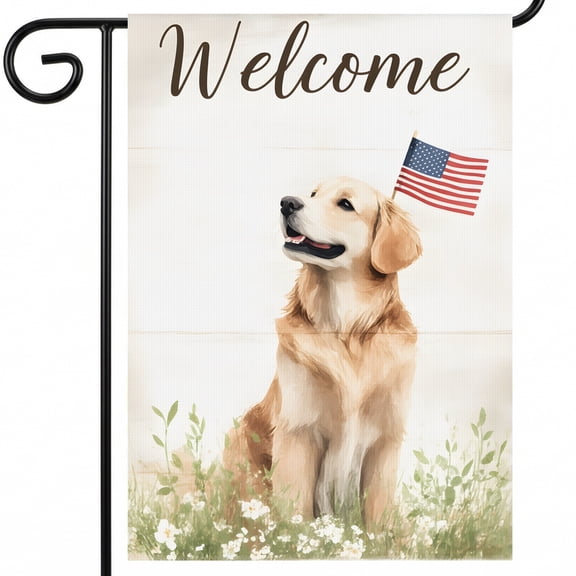 garden flag 4th of july a dog with an american flag sitting in the grass Welcome forth of july decor Large Size 28x40 Inch fourth of july decorations outdoor