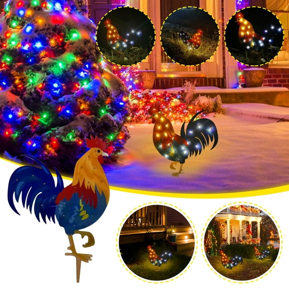 20" Chicken Decor - Outdoor Rooster Decor Solar Lights -Metal Rooster Garden Decorations for Yard Pathway Lawn Patio Courtyard, Gifts for Her/Him (Updated)