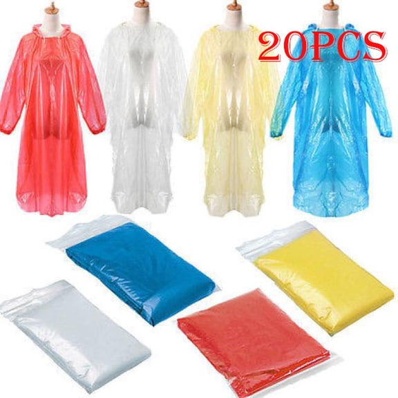 gardens Disposable Rain Poncho for Outdoor 20 Pcs Family Pack Car Emergency Kit Use Lightweight Plastic Raincoat Hooded Rain Protection for Hiking and Gardening