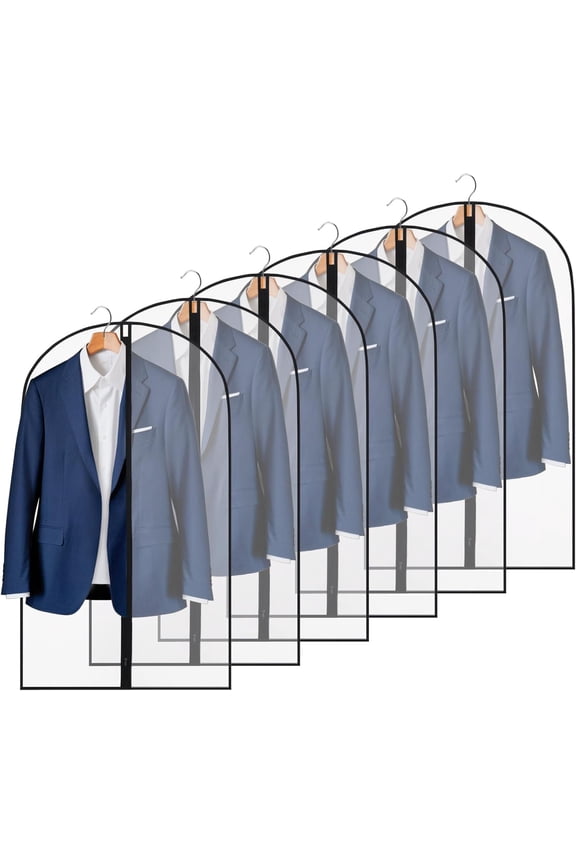 6 Pack Garment Bags for Hanging Clothes, 40" Suit Bags for Closet Storage and Travel, Dress Bags for Gowns Long, Black