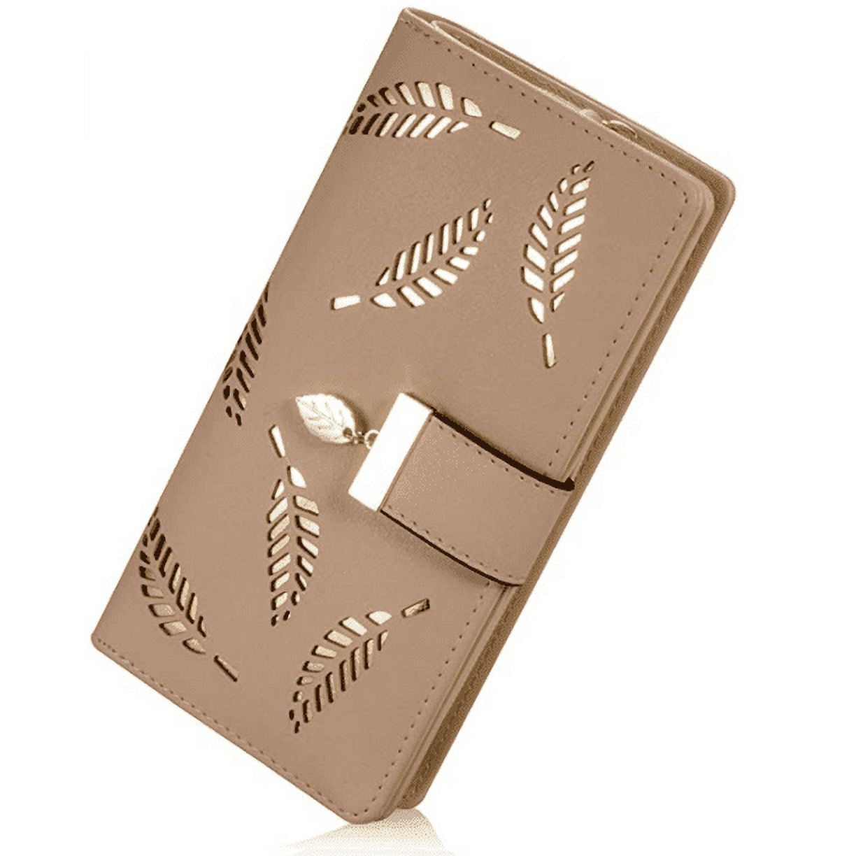 TIANBEN Women's Long Leaf Bifold Wallet, Khaki