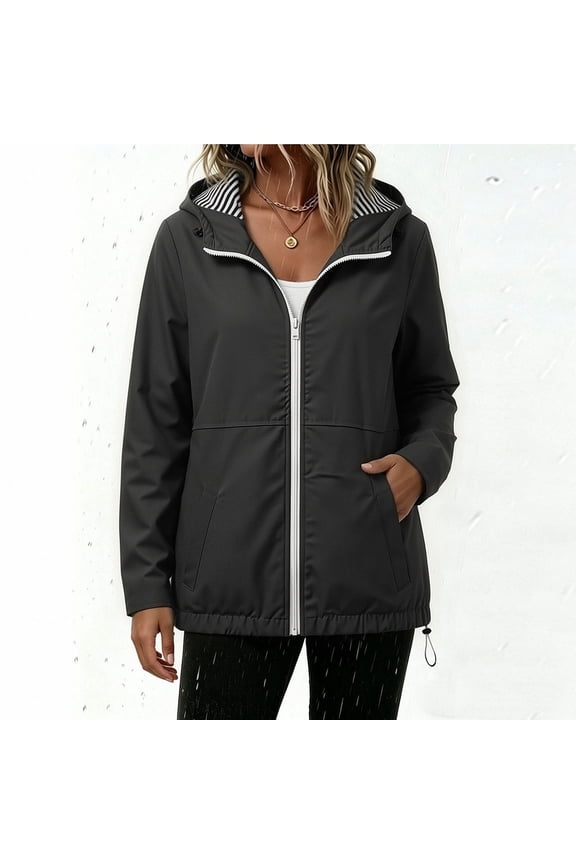 gbyJF Women's Middleweight Windbreaker Jackets Long Sleeve Full Zipper Hooded Coat Outdoor Hiking Sun Protection Jacket with Pockets