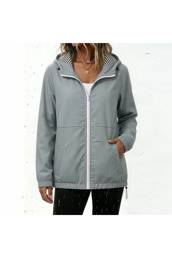 gbyJF Women's Middleweight Windbreaker Jackets Long Sleeve Full Zipper Hooded Coat Outdoor Hiking Sun Protection Jacket with Pockets