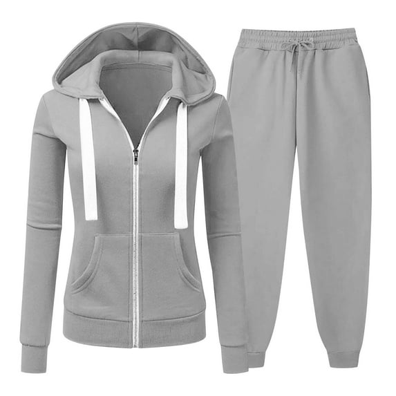 gbyLJF 2 Piece Casual Set Womens Slim Fit Zipper Hooded Jacket Jogging Pants Solid Color Long Sleeve Sportswear Set Fall Winter Outfit Set