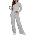 thumbnail image 1 of gbyLJF 2 Piece Casual Sets for Women Spring Outfits Long Sleeve Top & Wide Leg Pants Solid Color Tracksuits Womens Matching Set, 1 of 6