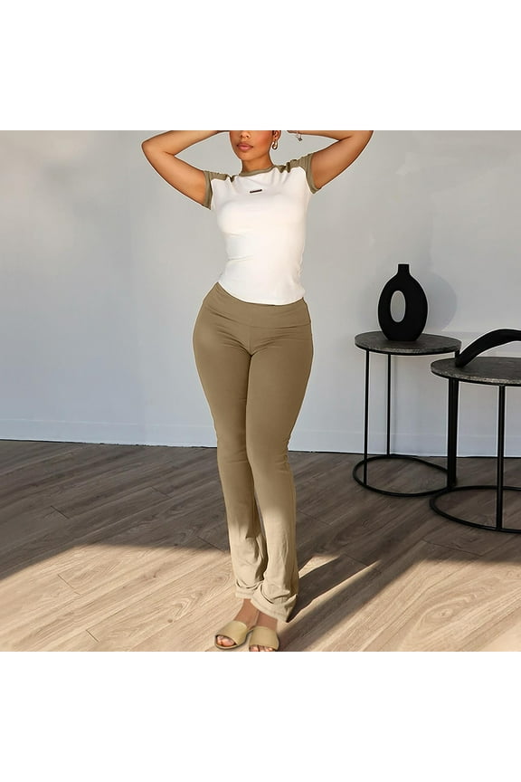 2 Piece Sets for Women Summer Casual Workout Yoga Sweatsuit Slim Fit Crew Neck T-shirt High Waist Legging Outfits