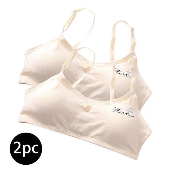 gbyLJF 2PC Training Bras for Girls Comfort Seamless Bra with Adjustable Straps Daily Bra with Removable Padding Bras