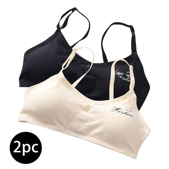 gbyLJF 2PC Training Bras for Girls Comfort Seamless Bra with Adjustable Straps Daily Bra with Removable Padding Bras