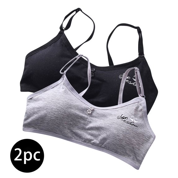 gbyLJF 2PC Training Bras for Girls Comfort Seamless Bra with Adjustable Straps Daily Bra with Removable Padding Bras