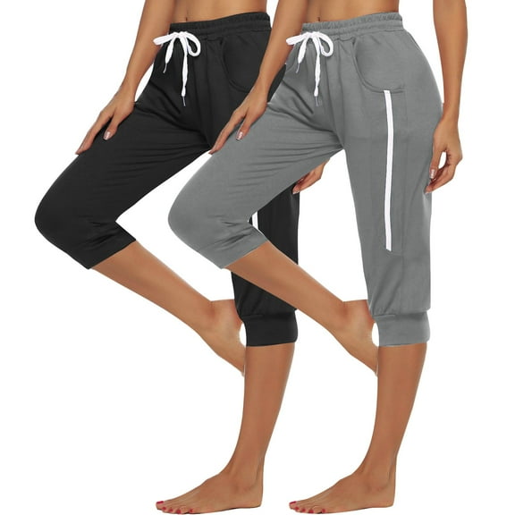 gbyLJF 2PC Women's Cropped Pants Drawstring Waist Wide Leg Loose Pants Casual Elastic Waist Trousers with Pockets